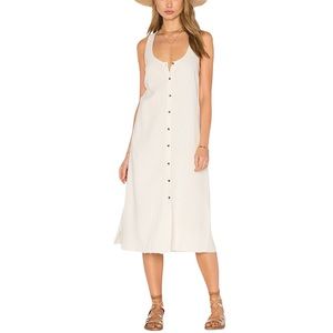 LACAUSA 100% raw silk Ivory button front midi dress size small